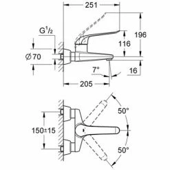 Grohe Waschbeckenarmatur Einhandmischer EuroEco Special 32778 Wandmit Gussauslauf Ausladung 204mm Chr -GROHE Geschäft 17915114 2