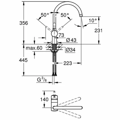 Grohe Einhand-SPT-Batterie Minta 32917 Hard Graphite, 32917A00 4 Grohe Einhand-SPT-Batterie Minta 32917 Hard Graphite, 32917A00 – Bild 2