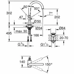 Grohe Einhebelmischer Waschtischarmatur Atrio 32042 L-Size Hard Graphite Gebürstet, 32042AL3 -GROHE Geschäft 18073813 2