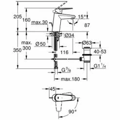 Grohe Einhand-Waschtischarmatur Eurodisc C 23384 EcoJoy Chrom, 2338420E -GROHE Geschäft 23035743 2