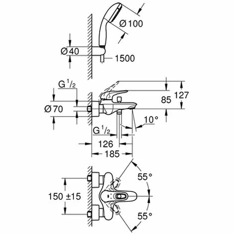 Grohe Einhebel-Wannenarmatur Eurostyle 33592 mit Wandhalterset hebel offen chrom Grohe Einhebel-Wannenarmatur Eurostyle 33592 Mit Wandhalterset Hebel Offen Chrom -GROHE Geschäft 23035819 2