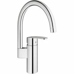 Grohe Spültischarmatur Eurocube, 32449001, Einhandmischer Mit Hohem Auslauf Für Spüle, Rostfreie Materialien, SilkMove Keramikkartusche, StarLight Oberfläche, Mengenbegrenzung, Chrom, 09750 5