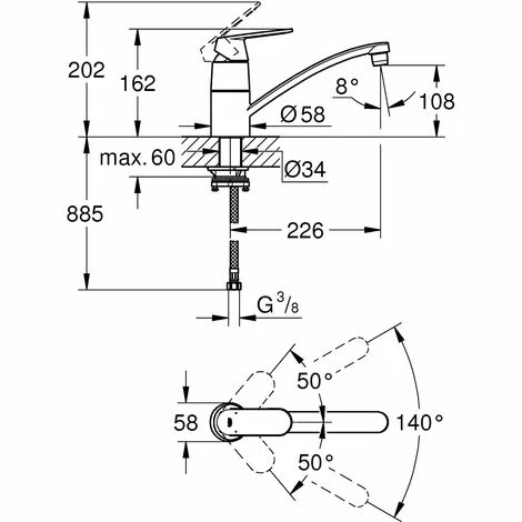 Grohe Eurosmart Cosmopolitan Einhand-Spültischbatterie, DN 15, flacher Auslauf, für Vor-Fenster-Montage, chrom - 31170000 Grohe Eurosmart Cosmopolitan Einhand-Spültischbatterie, DN 15, Flacher Auslauf, Für Vor-Fenster-Montage, Chrom - 31170000 -GROHE Geschäft 25040428 2