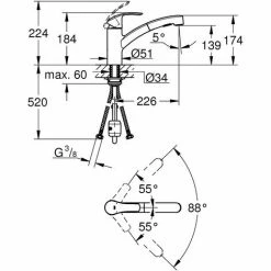 Grohe Eurosmart Einhand-Spültischbatterie DN 15, Flacher Auslauf, Dual Spülbrause, Laminarstrahl/SpeedClean Brausestrahl, Farbe: Chrom - 30305000 -GROHE Geschäft 25041010 2