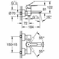 GROHE EH-Wannenbatterie Lineare 33849_1 Wandmontage Hard Graphite Gebürstet, 33849AL1 -GROHE Geschäft 26326811 2
