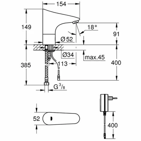 Grohe IR-Waschtischelektronik EuroPlus E 36016 ohne Mischung mit Steckertrafo chrom, 36016001 Grohe IR-Waschtischelektronik EuroPlus E 36016 Ohne Mischung Mit Steckertrafo Chrom, 36016001 -GROHE Geschäft 26563643 2