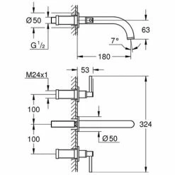 GROHE 3-Loch-Waschtisch-Batterie Atrio 20169_3, Wandmontage, Fertigmontageset Für 29 025 002, Mit Hebelgriffen, Ausladung 180 Mm, Cool Sunrise -GROHE Geschäft 26566807 2