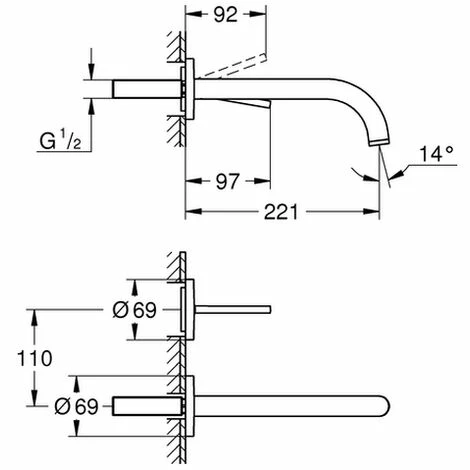 Grohe 2 Loch Waschtisch Wandarmatur Atrio 19918Ausladung 221mm Hard Graphite Gebürstet, 19918AL3 4 Grohe 2 Loch Waschtisch Wandarmatur Atrio 19918Ausladung 221mm Hard Graphite Gebürstet, 19918AL3 – Bild 2