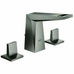 Grohe 3-Loch Waschtisch Batterie Allure Brilliant 20342 Flacher Auslauf Hard Graphite Geb., 20342AL0