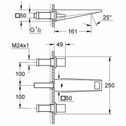 Grohe 3-L- Waschtisch Wandbatterie Allure Brilliant 20346 FMS Ausl. 161mm Hard Graphite Geb., 20346AL0 -GROHE Geschäft 26572892 2