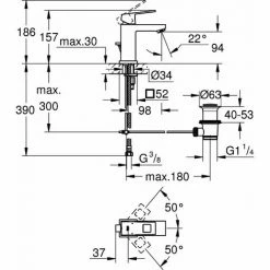 Grohe Einhand-Waschtischbatterie EUROCUBE DN 15, Zugstangen-Ablaufgarnitur 1 1/4" Chrom 23127000 -GROHE Geschäft 28793163 3