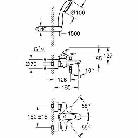 Grohe Einhand-Wannenbatterie EUROSTYLE DN 15, geschlossener Metall-Hebelgriff chrom 2372930A Grohe Einhand-Wannenbatterie EUROSTYLE DN 15, Geschlossener Metall-Hebelgriff Chrom 2372930A -GROHE Geschäft 28799756 3