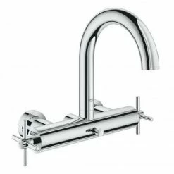 Grohe Atrio Wannenbatterie, DN 15, Wandmontage, Kreuzgriffe, 2 Verbraucher, Farbe: Chrom - 25010003