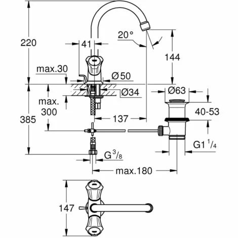 Grohe Costa Waschtisch-Einlochbatterie 1/2" chrom 21375001 Grohe Costa Waschtisch-Einlochbatterie 1/2" Chrom 21375001 -GROHE Geschäft 44150181 3