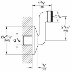 Grohe S-Anschluss Chrom 12465000 1/2" X 3/4" Verstellbarkeit 55mm Schraubrosette -GROHE Geschäft 44153918 3