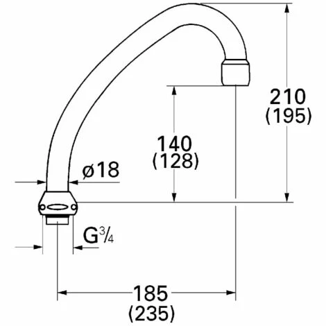 Grohe Rohrauslauf chrom 13070000 f. Küchen-Standbatterien, 1/2" Ausladung 185 mm Grohe Rohrauslauf Chrom 13070000 F. Küchen-Standbatterien, 1/2" Ausladung 185 Mm -GROHE Geschäft 44176807 3