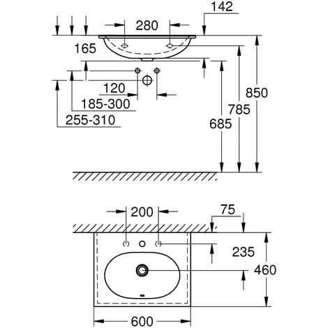 Grohe Essence Keramik Möbelwaschtisch 60 Cm, Mit Beschichtung 5 Grohe Essence Keramik Möbelwaschtisch 60 Cm, Mit Beschichtung – Bild 3