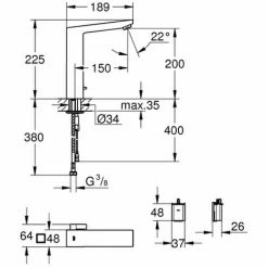 GROHE Infrarot-Elektronik Für Waschtisch Eurocube E 36441, DN 15 Mit Mischung Und Variabel Einstellbarem Temperaturbegrenzer, 6 V Lithium-Batterie, Typ CR-P2, Supersteel -GROHE Geschäft 56545247 2