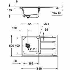 Grohe K400 Edelstahlspüle Mit Abtropffläche, 860x500mm -GROHE Geschäft 58478466 4