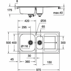 Grohe K300 Edelstahlspüle Mit Abtropffläche, 970x500mm -GROHE Geschäft 58489123 4