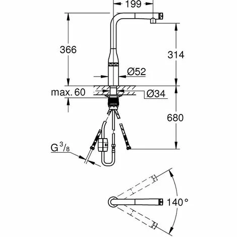 Grohe Essence SmartControl Spültischbatterie, L-Ausauf Auszb. Spülbrause, Chrom 6 Grohe Essence SmartControl Spültischbatterie, L-Ausauf Auszb. Spülbrause, Chrom – Bild 4
