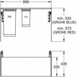 Grohe Blue Mülltrennsystem 90 Cm - 11 L / 29 L 7 Grohe Blue Mülltrennsystem 90 Cm - 11 L / 29 L -GROHE Geschäft 58606007 3