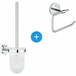 Grohe BauCosmopolitan Zubehör-Set Mit Wandmontierter Toilettenbürste + Papierhalter Aus Metall, Chrom (40463001-DUOESSENTIALS)