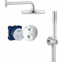 Grohe Grohtherm Unterputz Brausegarnitur Mit Thermostat, Kopfbrause 210 Mm + Handbrause Mit Wandhalterung, Chrom