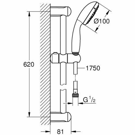 Grohe Pack 1/2'' Einhand-Wannen-/Brausemischer + Tempesta 100 Komplettes 2-Strahl-Duschset (BD1-TEMPESTA Mischer) 6 Grohe Pack 1/2'' Einhand-Wannen-/Brausemischer + Tempesta 100 Komplettes 2-Strahl-Duschset (BD1-TEMPESTA Mischer) – Bild 4