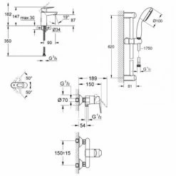 Grohe BauLoop Brausebatterie-Set + Brausestange Mit 2-Strahl-Handbrause + Waschtischbatterie, Chrom (23337000 & 23340000) -GROHE Geschäft 68147273 5