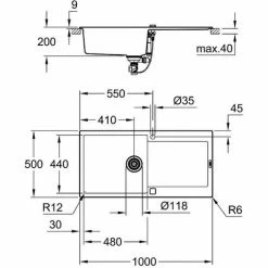 Grohe K500 Kompositspüle Mit Abtropffläche, 1000x500mm, Drehbar, Granit Schwarz -GROHE Geschäft 68963846 4